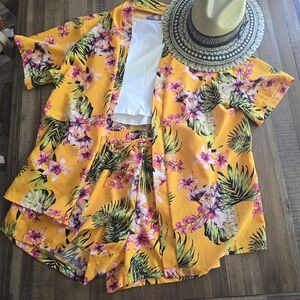 Tropical Floral Yellow Shirt and Shorts Set